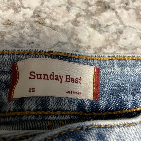 Sunday Best Blue Denim Jean Shorts Distressed Frayed Hem Women’s Size 25 - Picture 5 of 8